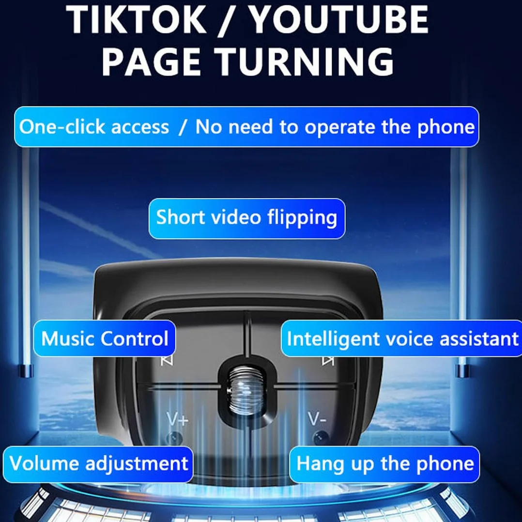 TikTok - Mando a distancia Bluetooth para coche, bicicleta, motocicleta, botón de control del volante, batería recargable integrada, compatible con iPhone y teléfonos Android