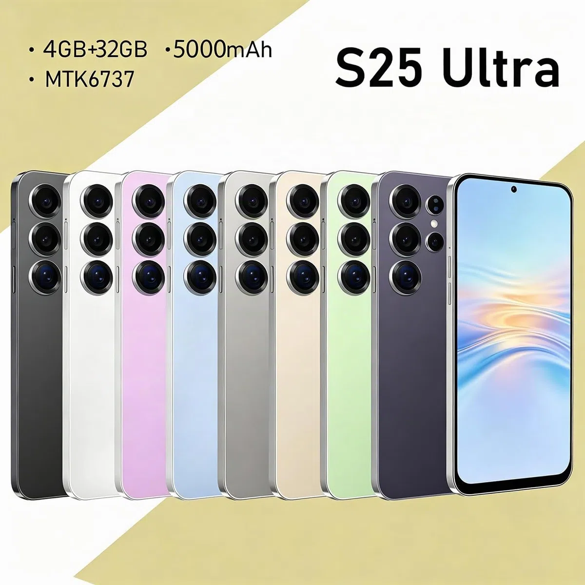 S25Ultra-Black 4G Smartphone Desbloqueado Android 12.0 6.6'' HD+ 4GB 32GB ROM 256GB SD Dual SIM Cámara Dual ID Cara WiFi GPS OTG