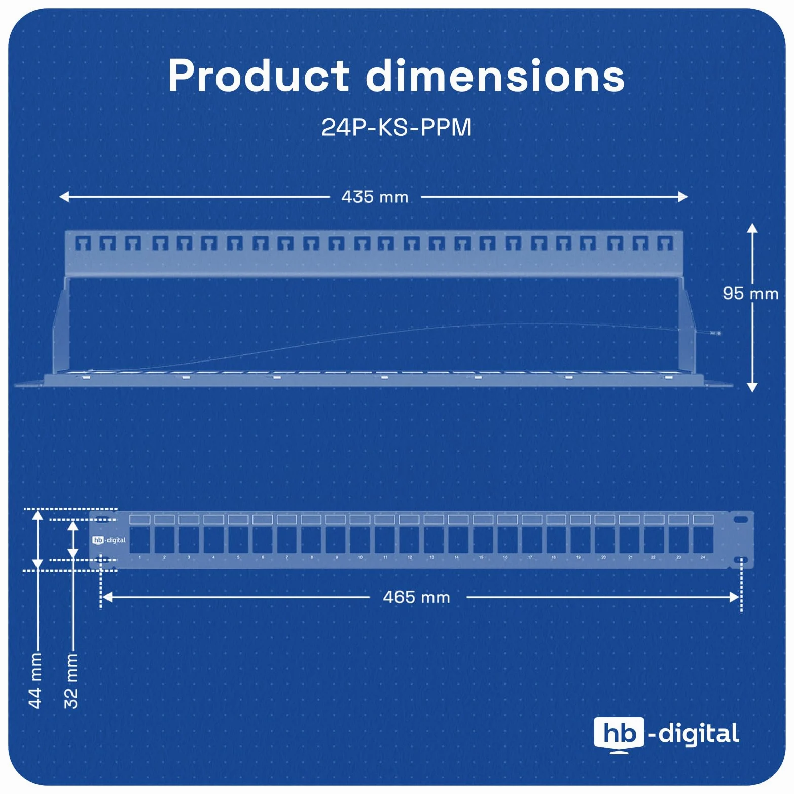hb-digital Panel de distribución modular de 24 puertos para módulos Keystone RJ45 de 19 pulgadas, CAT 5, CAT 6, CAT 7, para armario de red LAN, profesional, TIA568A, TIA568B, cable de tierra – Gris