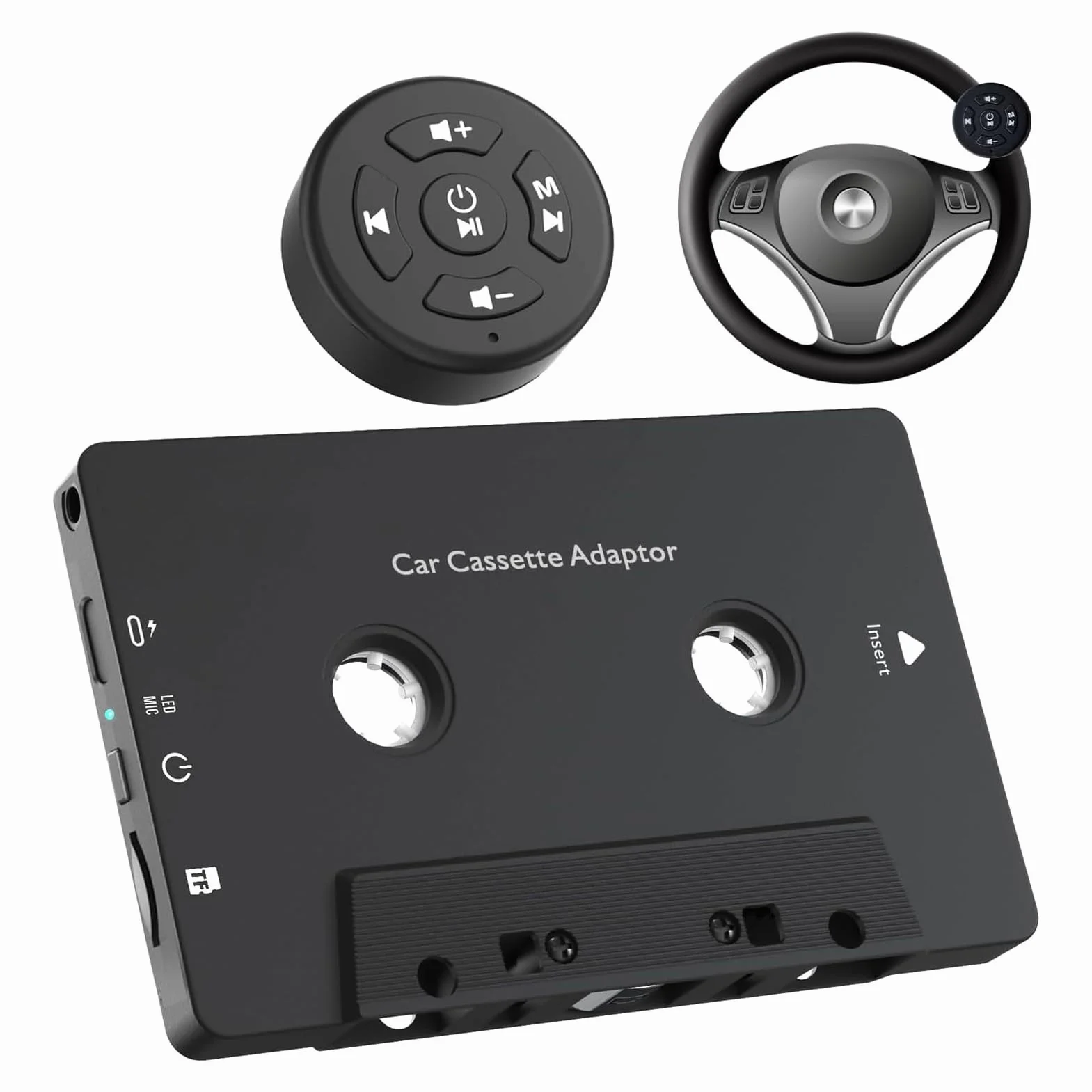Cuifati Receptor de Casete Bluetooth 5.4 de Audio para Automóvil, Adaptador Bluetooth de Casete para Reproductor de Cinta de Automóvil, Adaptador Auxiliar de Inalámbrico con