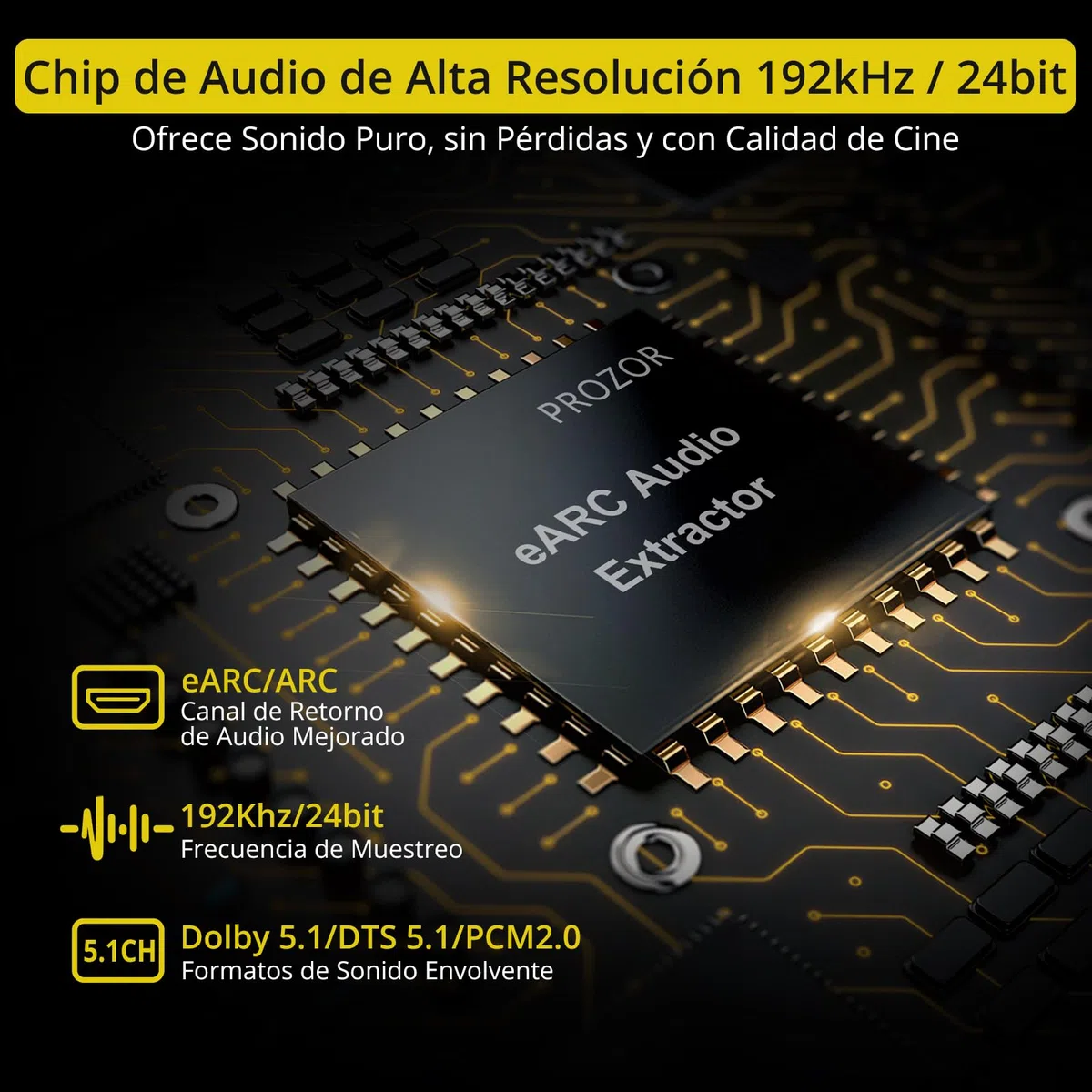 PROZOR Extractor de Audio HDMI eARC ARC Convertidor HDMI a Óptico Toslink 192KHz 24bit Adaptador ARC a Óptico Compatible con PCM Dolby DTS 5.1 2.0 para TV Barra de Sonido Auriculares Cine en Casa