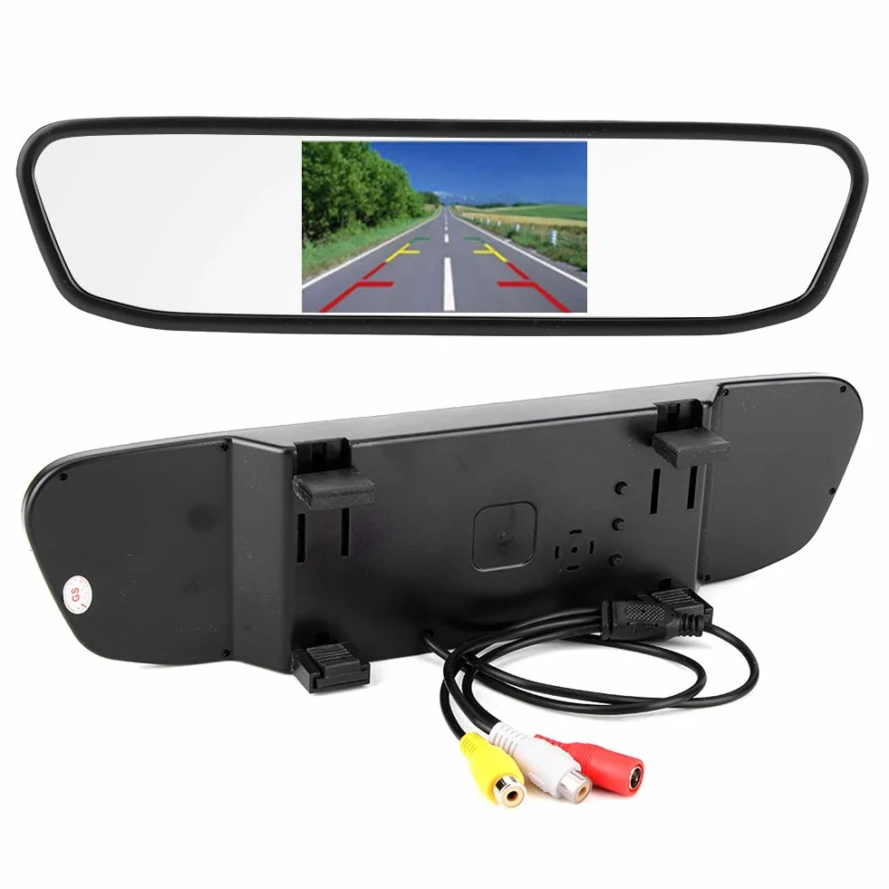 Monitor de coche Retrovisor de -4,3 pulgadas Monitor de espejo retrovisor de coche Pantalla HD TFT-LCD Entrada de vídeo de 2 canales