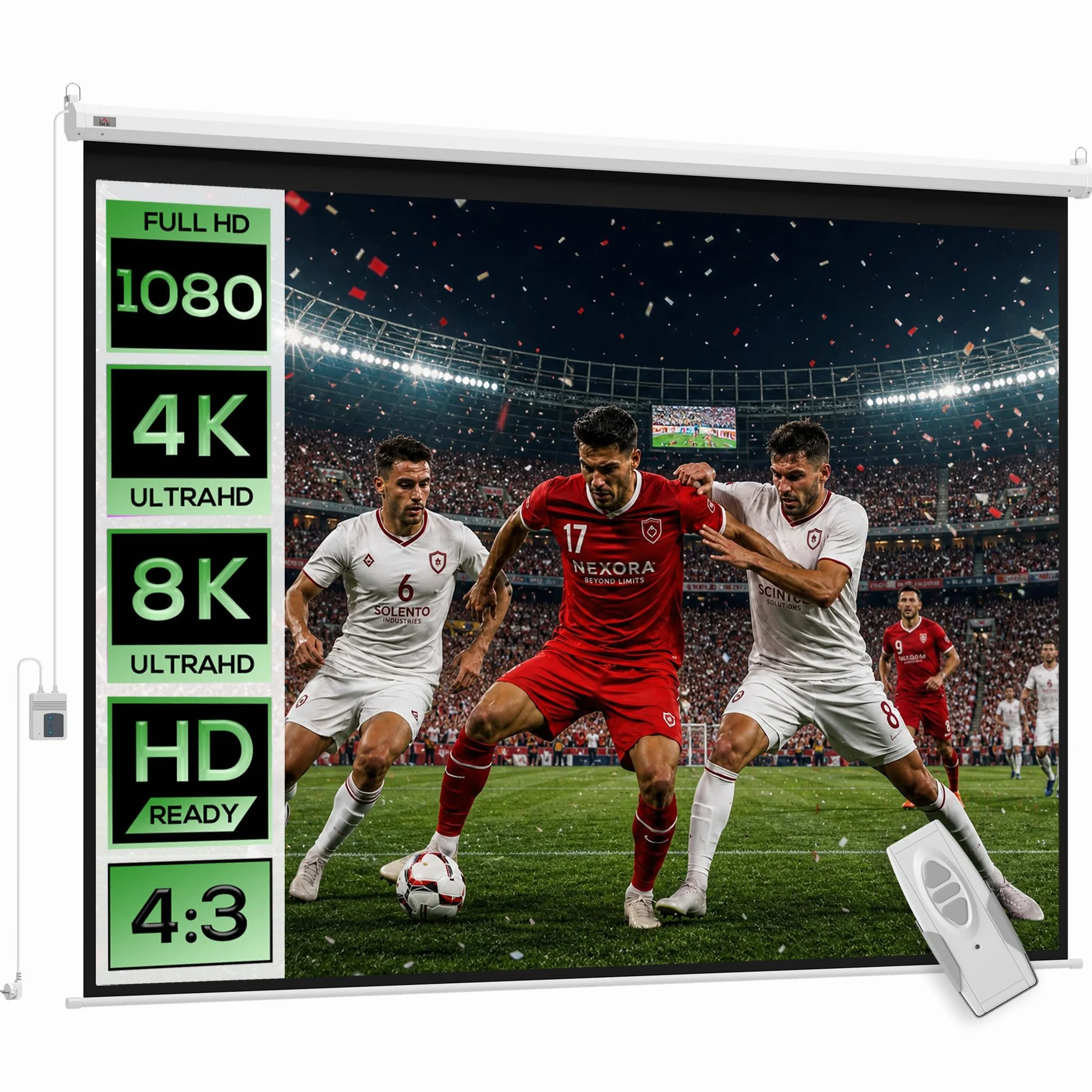 HOMCOM Pantalla de Proyector Eléctrica 84 Pulgadas 4:3 con Mando a Distancia Tela de Proyección 171x130 cm Blanco