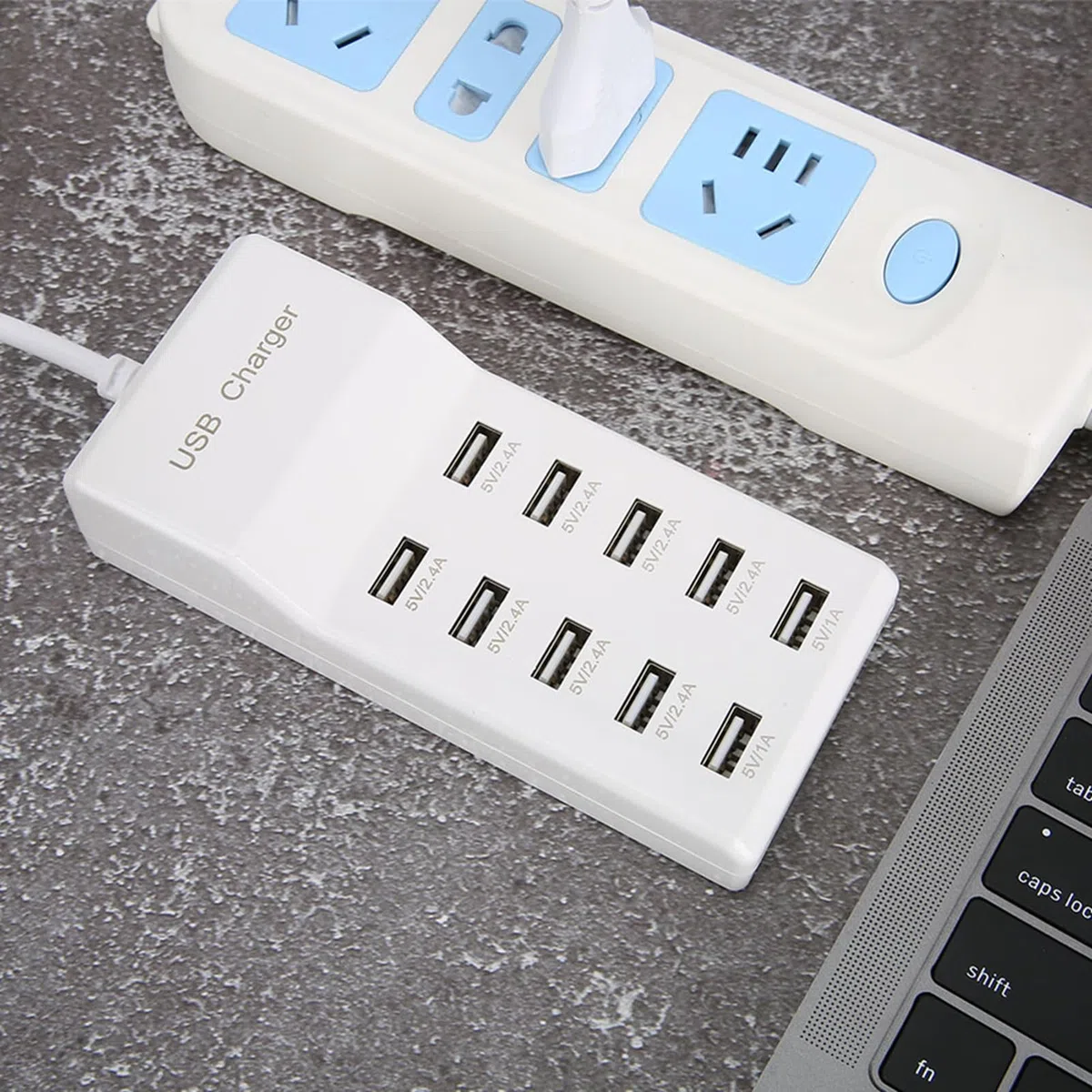 Cargador USB VBESTLIFE, Adaptador de Carga rápida, Fuente de alimentación USB múltiple con 10 Conexiones (5 V ~ 2.4 A x 2, 2.1 A x 4, 1A x 4) Cargador Compatible con Dispositivos USB de 5 V. (UE)