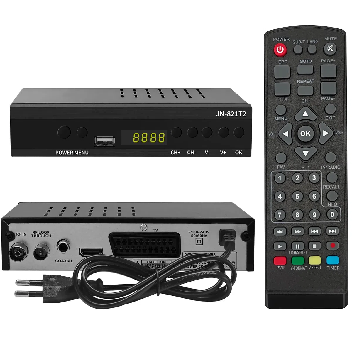 Decodificador TDT HD - DVB-T T2 H.265 HEVC Full HD PVR, HDMI, SCART, USB, Sintonizador de TV Digital Terrestre, decodificador terrestre, Receptor Digital de Alta definición 1080p