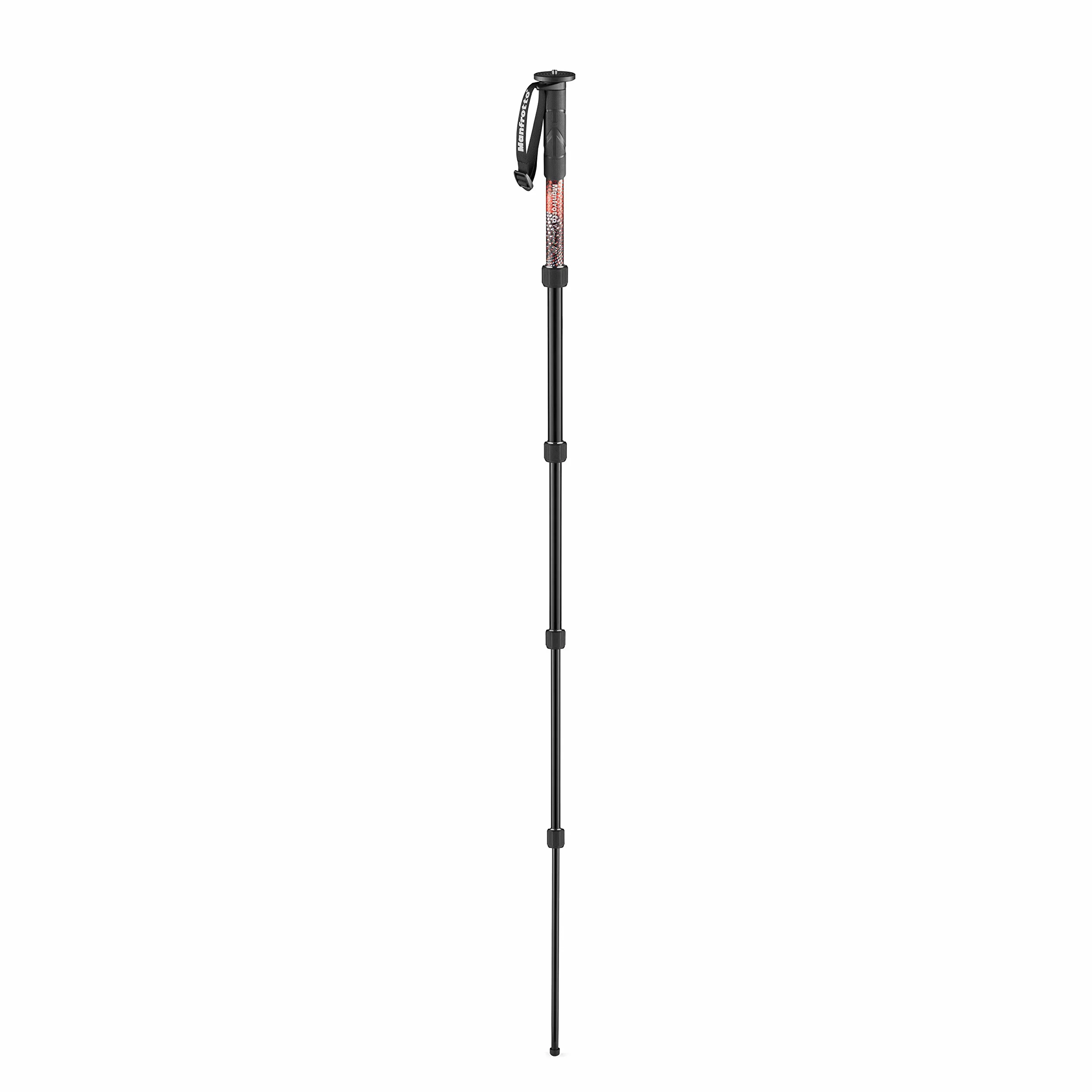 Manfrotto Element MII MMELMIIA5RD - Monopie Ligero de Viaje en Aluminio 5 Secciones, Rojo, con Muñequera, Mango de Goma, Bloqueos por Torsión, Carga 16 kg, para Cámara Compacta, Sin Espejo, DSLR