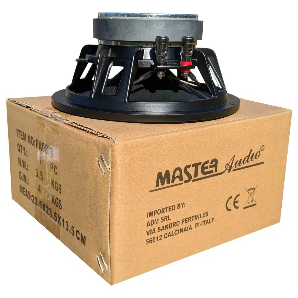 1 MASTER AUDIO PA08/8 Altavoz 20.00 cm 200 mm 8" 240 vatios rms 480 vatios MAX impedancia 8 ohmios con sensibilidad 92 db Negro, 1 Pieza