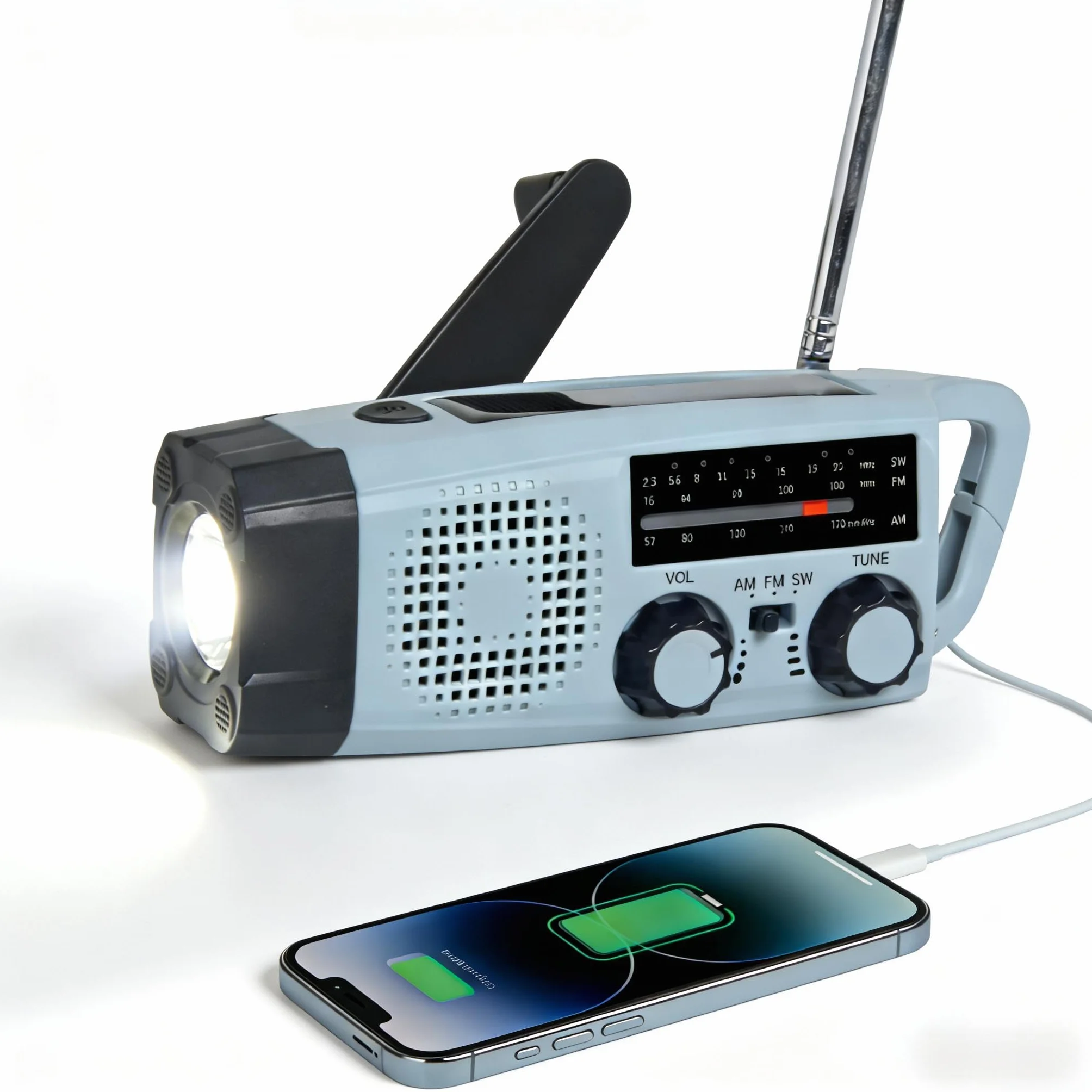 Radio de Emergencia Portátil Radio de Manivela con Linterna LED Alarma SOS Am FM 2000mAh Power Bank USB para Acampada Invernal Emergencias Invernales Regalos Unisex