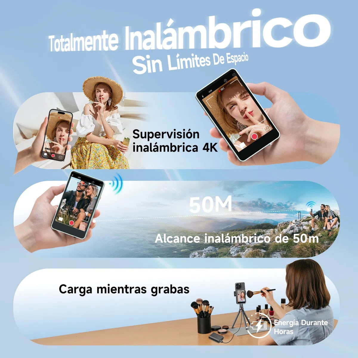 SYNCO XView Monitor para Teléfono iPhone y Android, Pantalla Magnética para Selfie Vlog Inalámbrico 50M Batería 3H, Altavoz Integrado para TikTok Youtube (Azul)