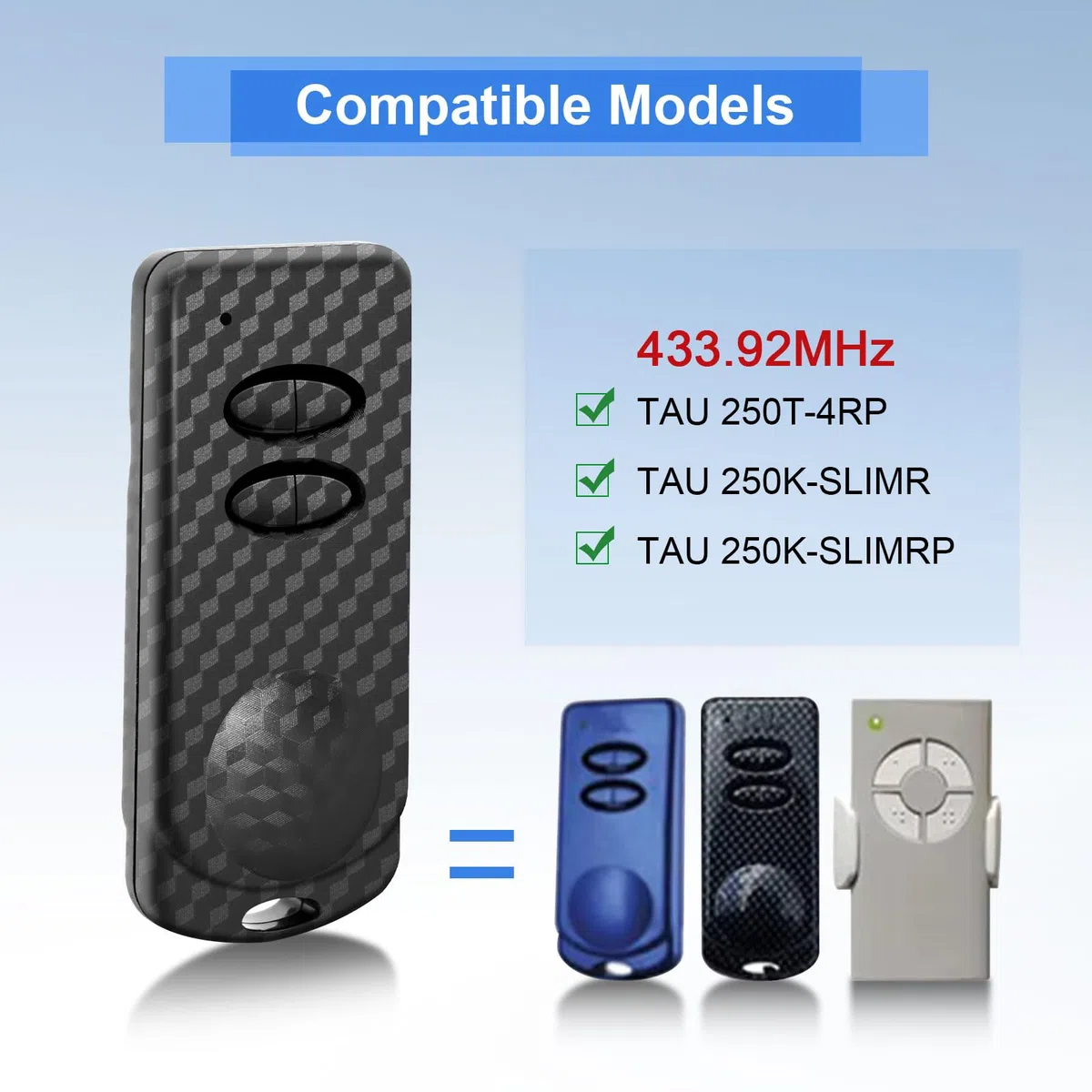 433,92MHz Mando Garaje Universal,2 Unidades de Mando a Distancia Compatible conTAU,Mando a Distancia paraTAU N250T-4RP,250K-SLIMR,250K-SLIMRP,2 Canales Clonador Mando Garaje Inalámbrico