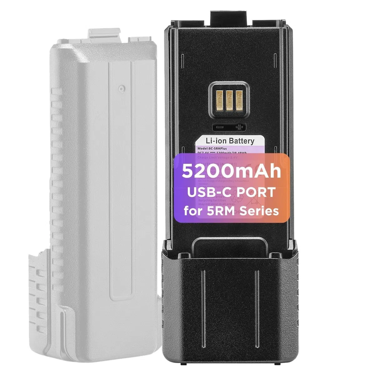 BAOFENG Batería BL-5RH Plus, 5200 mAh, puerto de carga tipo C, compatible con la serie UV-5RM, radio K5PLUS de dos vías