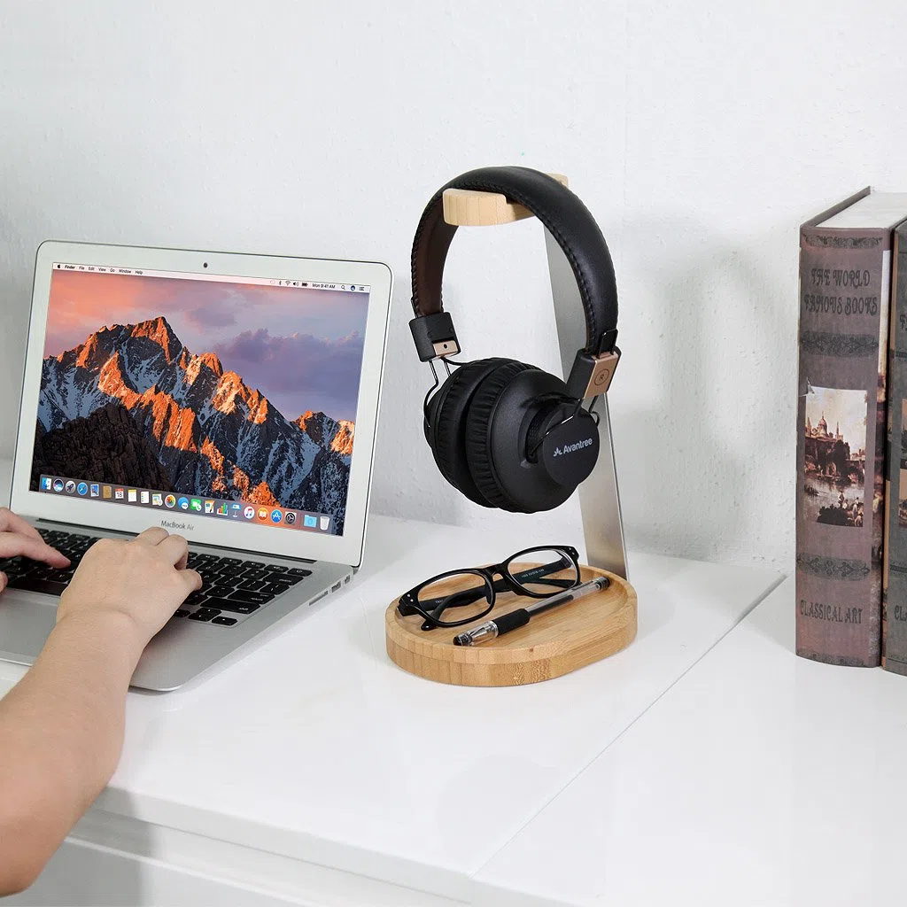 Avantree TR902 Universal Soporte Percha Auriculares de Madera & Aluminio con Bandeja para Cables