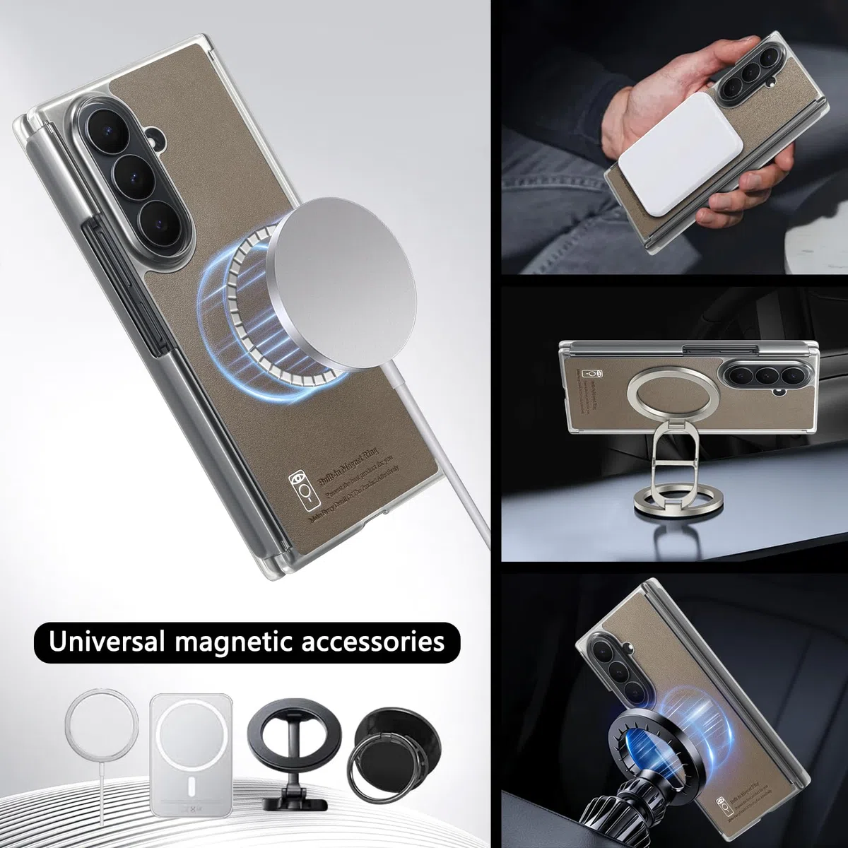 COQUE Funda Magnética para Samsung Galaxy Z Trifold, Cuero Vegano Premium, Protección de Bisagra, Cierre Magnético, Cubierta Biaxial a Prueba de Golpes para Samsung Galaxy Z Trifold-Cafe