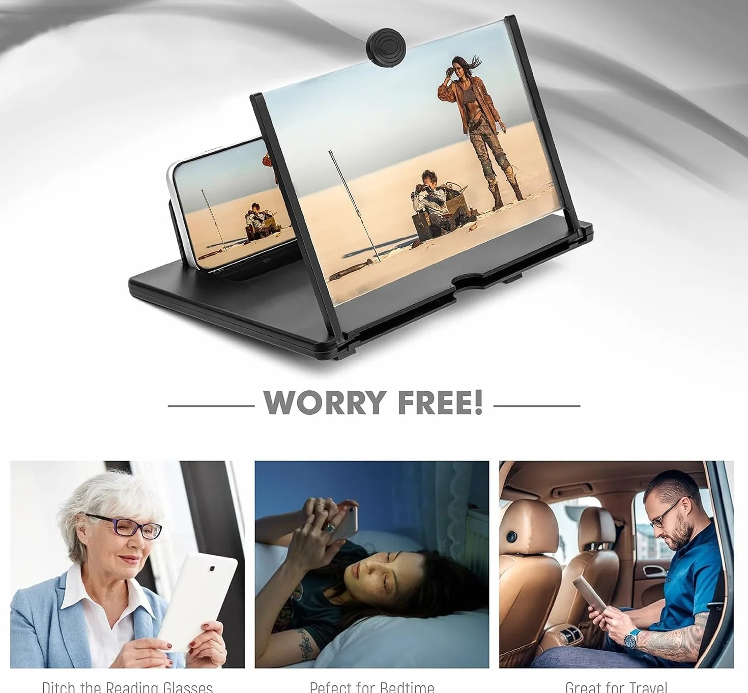 Amplificador de Pantalla para movil, Lupa para móvil 16 Pulgadas, 3D HD Amplificador Pantalla movil para Ver películas y vídeos para Todos los Smartphones (Negro)