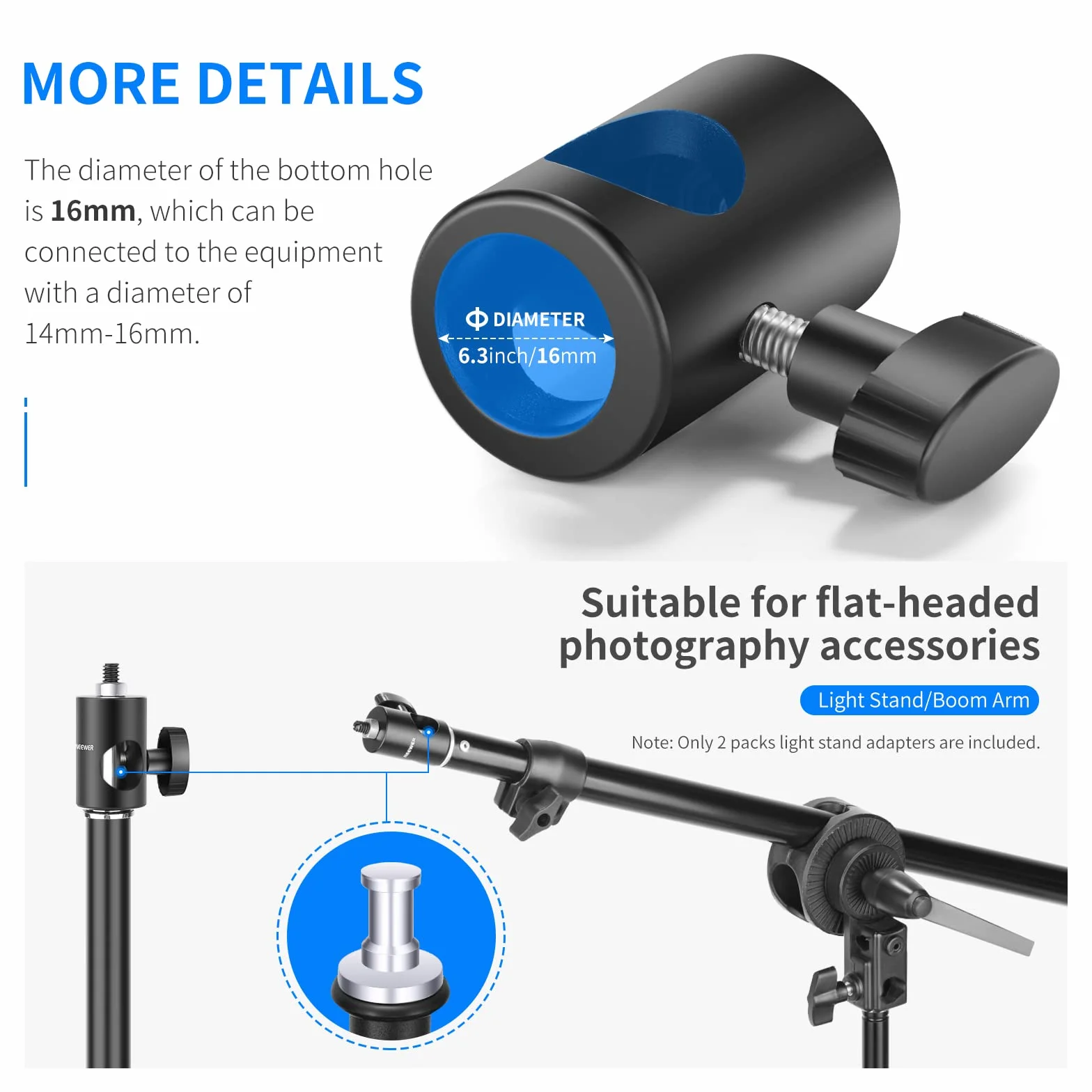 NEEWER Adaptador Conversión Rápida con Tornillo 1/4" (Paquete de 2), Adaptadores Multifuncional Puntas Soportes Luz para Montaje Monitores Estudio, Montura Cámara Trípodes Luz Fotografía Video— ST12