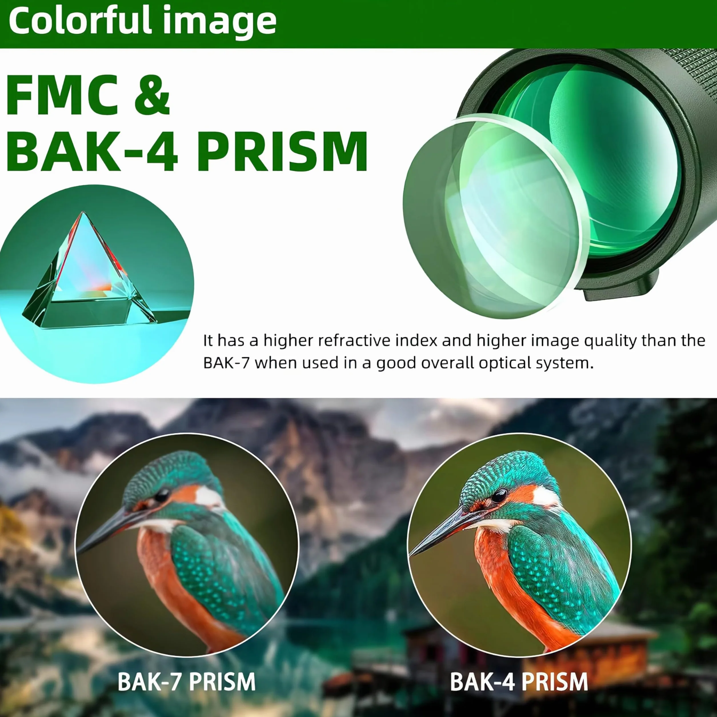Telescopio Monocular, HD Monocular 12 x 50, Prisma BAK-4 de Alta Potencia y FMC monoculares, monocular, para observación de Aves, Caza, Viajes, conciertos (Verde Militar)