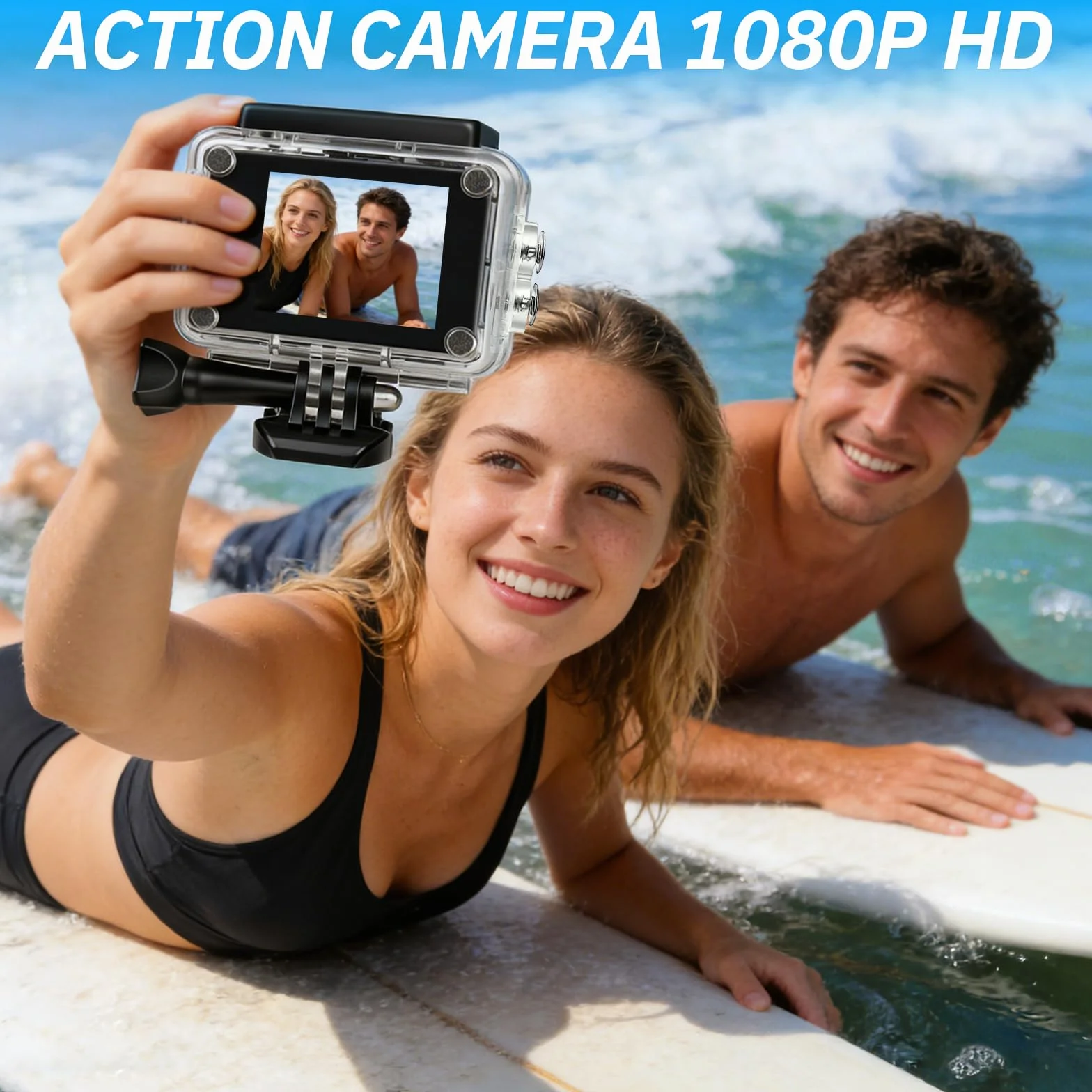 Cámara Deportiva HD, Camara Subacuática 30M con 120 Grados Gran Angular, Cámara Subacuática Buceo 2 Baterías Recargables de 900mAh y Kit de Accesorios