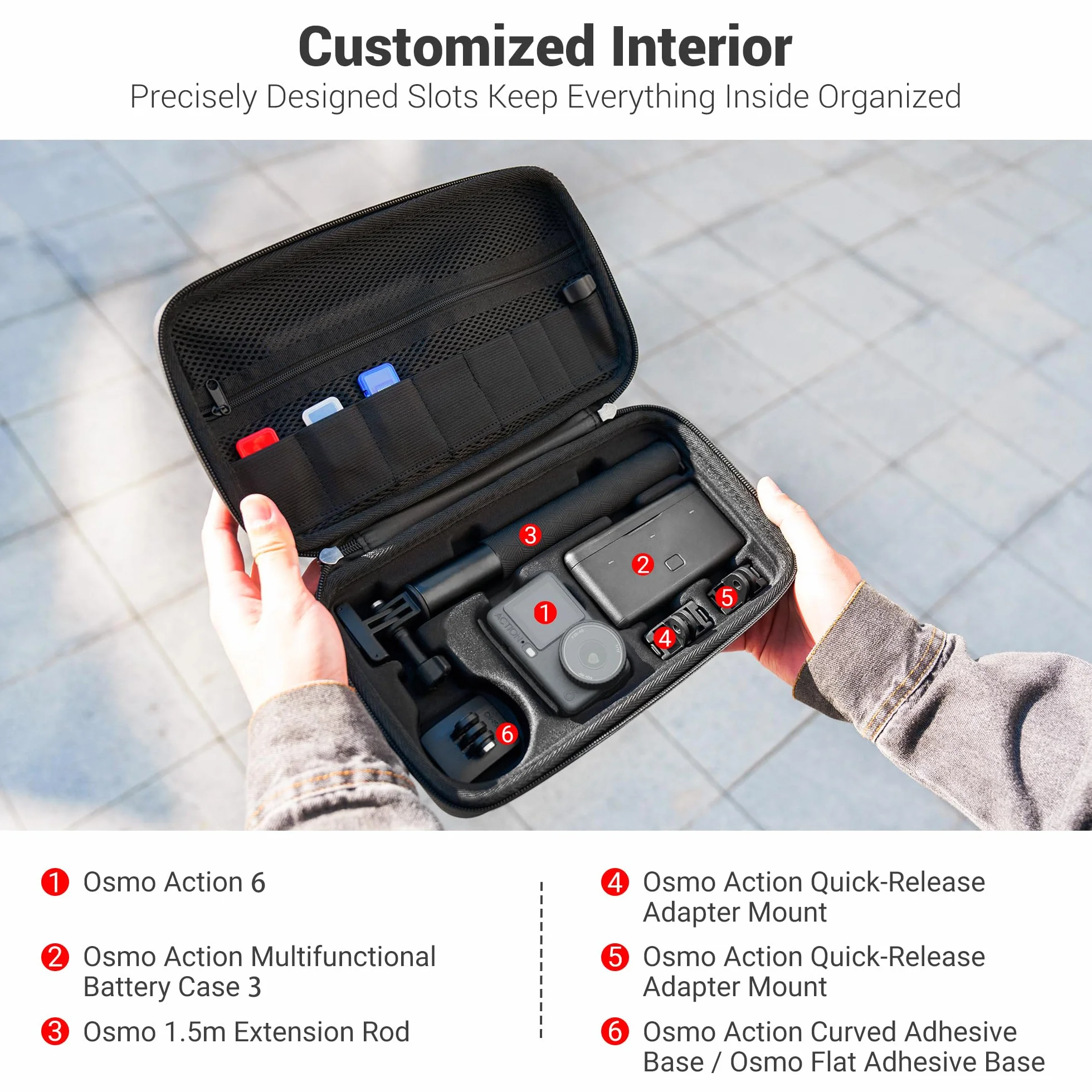 JJC Osmo Action 6 - Funda para cámara DJI Osmo Action 6/5 Pro/4/3 con 3 fundas para tarjeta Micro SD, bolsa impermeable Action6 ampliada Essential Standard Combo Bag de viaje