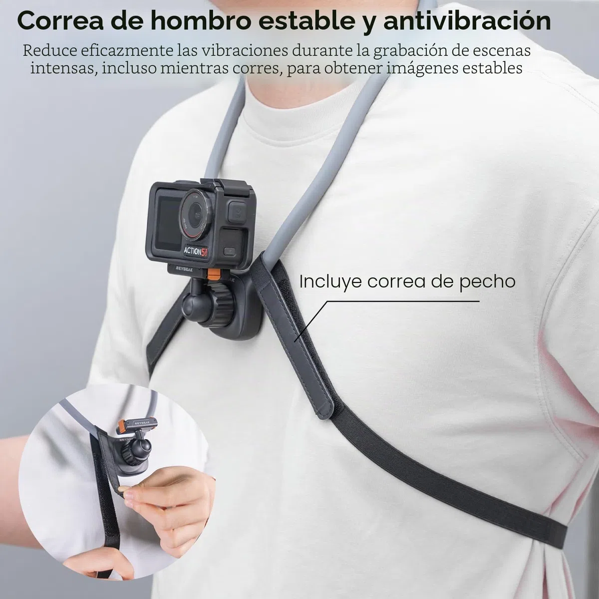 REYGEAK Soporte de Cuello magnético para dji Osmo Action, Soporte para cámara POV, Soporte con Correa de Pecho Ajustable Compatible con Accesorios dji OSMO 360/Action 5 Pro/4/3