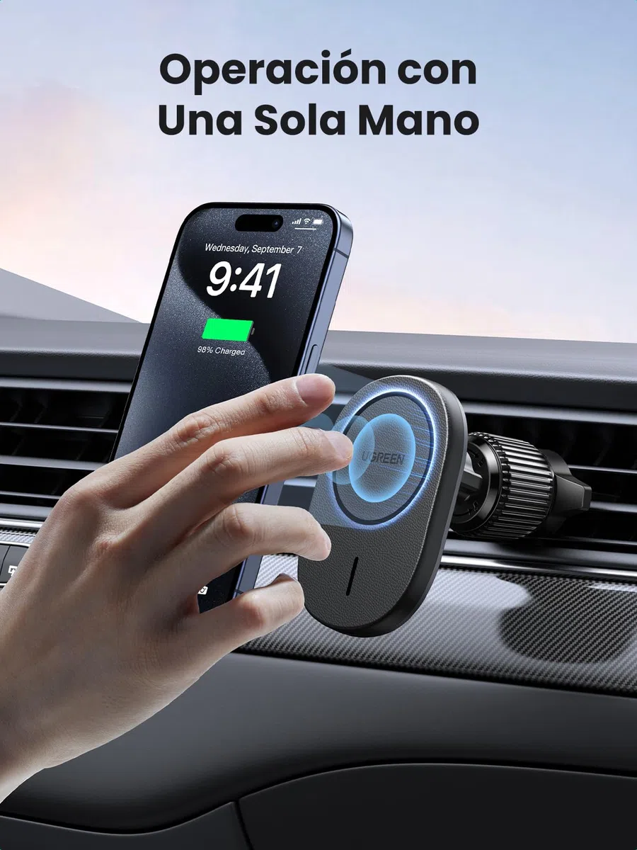 UGREEN Cargador Inalámbrico Magnético, Soporte Móvil para Aire Ventilación Carga Qi 15W, Compatible con iPhone 16 Plus Pro Max/15/14/13/12 Series