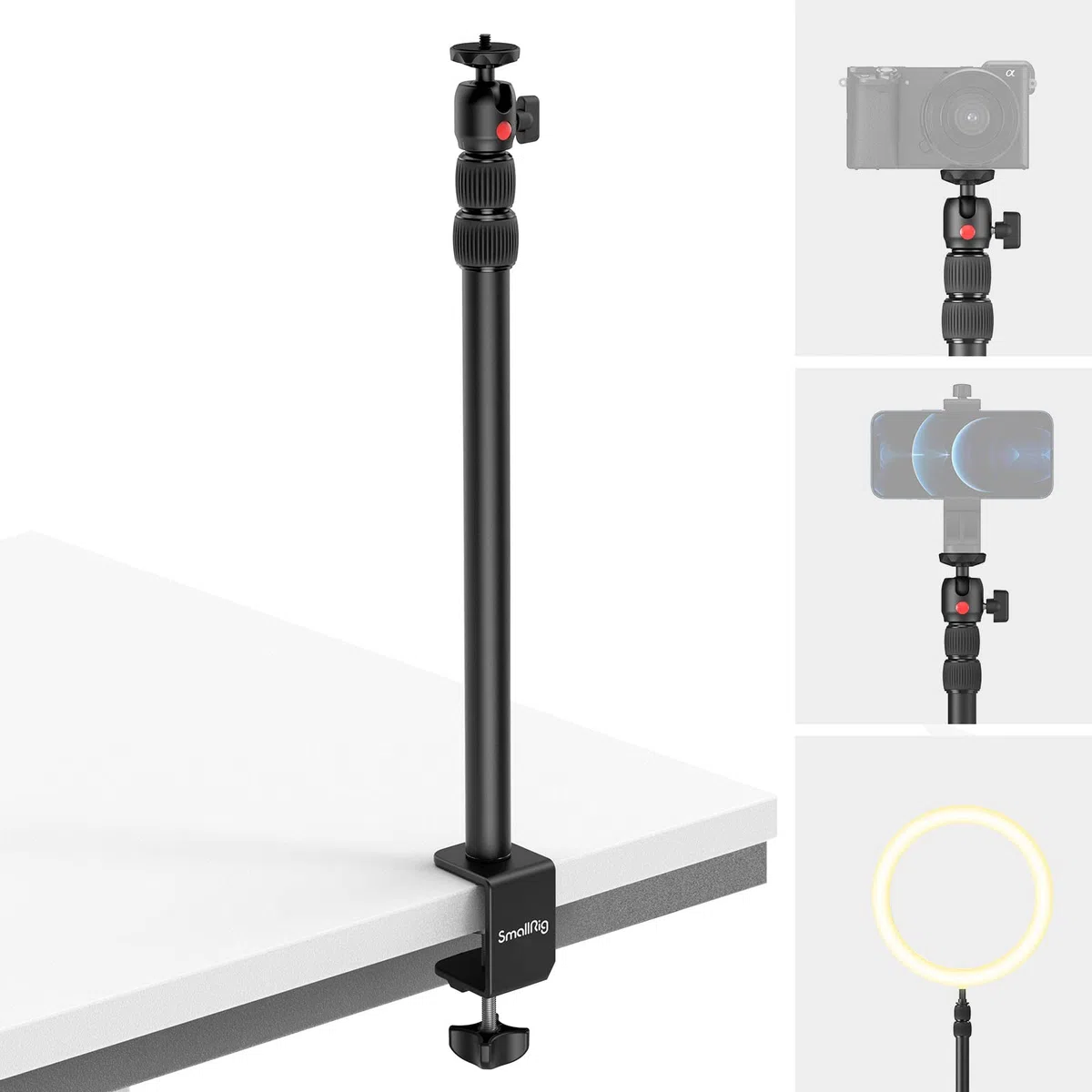 SMALLRIG Soporte Escritorio Extensible para Cámara, 15"-35" Ajustable con Cabezal Bola con Pinza en C, Compatible con DSLR, Anillos de Luz, Streaming y Grabación de Video - 3488