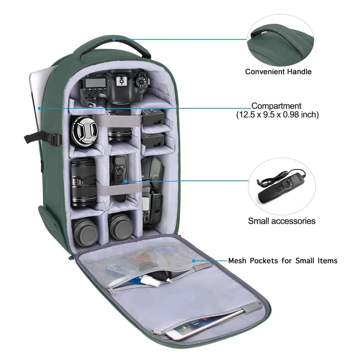 MOSISO Camera Mochila, DSLR/SLR/Mirrorless Fotografía Cámara Bolsa Abierto Total Impermeable Funda Dura con Inserto&Soporte Trípode&Laptop Compartimento Compatible con Canon/Nikon/Sony,Verde Esmeralda