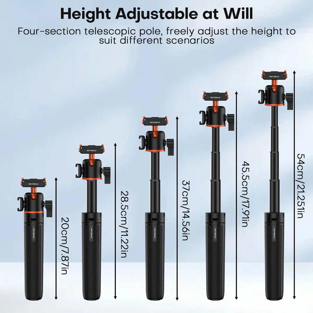 REYGEAK Trípode de extensión magnético para dji Osmo 360 Action 5 Pro/4/3, 55 cm Ajustable, con Zapata fría y Adaptador de Cambio rápido para dji OSMO Action Accesorios