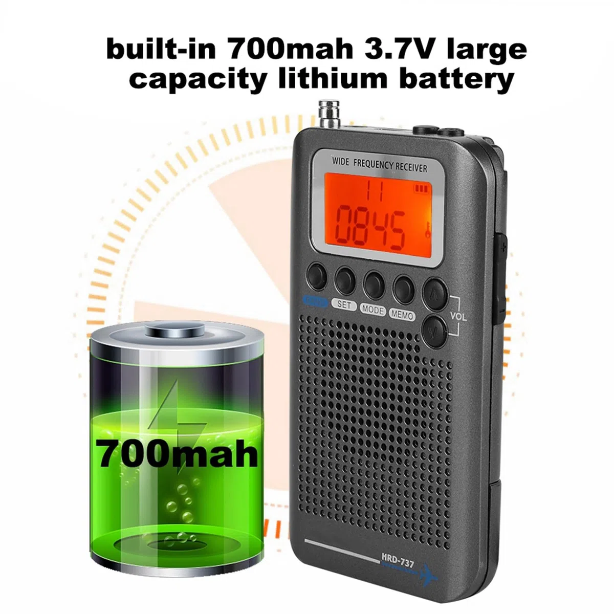 Radio VHF Airband, Receptor de Banda Aérea Portátil Escáner VHF UHF Completo Radio Grabadora AB Receptor Dorado FM Am CB SW Pantalla LCD con Retroiluminación (Black)