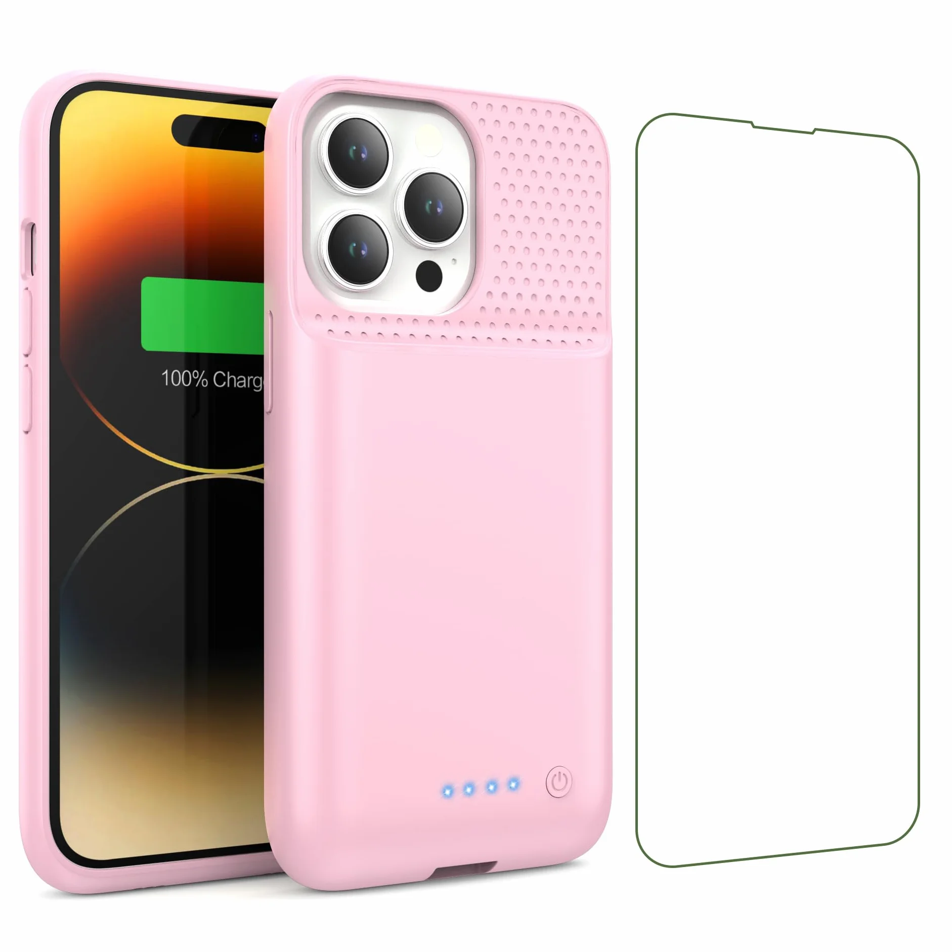 Funda Batería para iPhone 13/13 Pro/14(6,1"), 7500mAh Funda Cargador Portatil Carcasa de Carga Protectora Portátil, Ultra-Silm Carcasa Recargable de Carga Extendida para iPhone 13/13Pro/14-Rosa