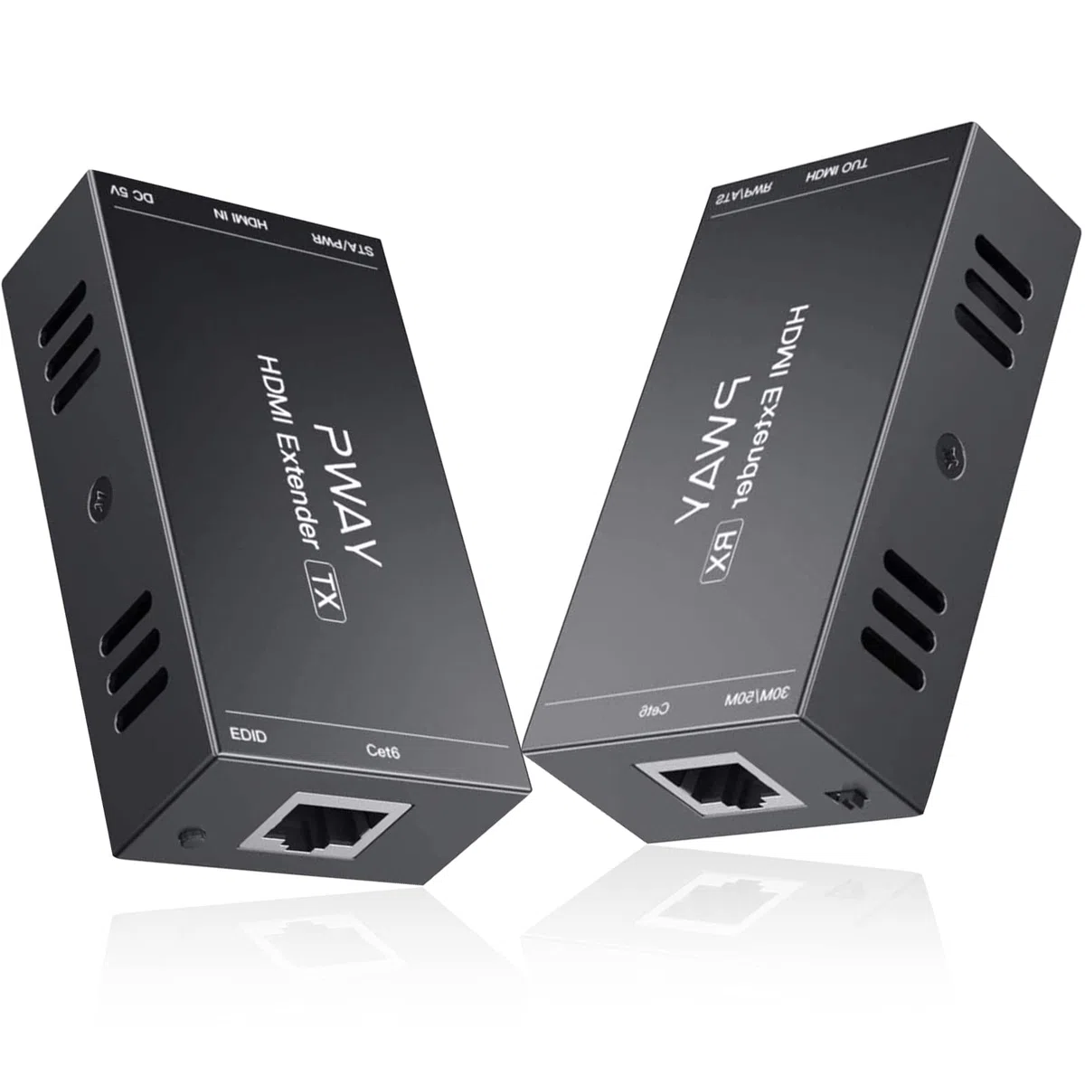PWAY PW-HT202P(POC) HDMI Extender Extensor 165ft/50m Sin Comprimir Solo Cat6 Transmision sobre Soporte De Full HD 1080P 3D EDID uno Power Supply (UTP+RJ45+Transmisor+Receptor)
