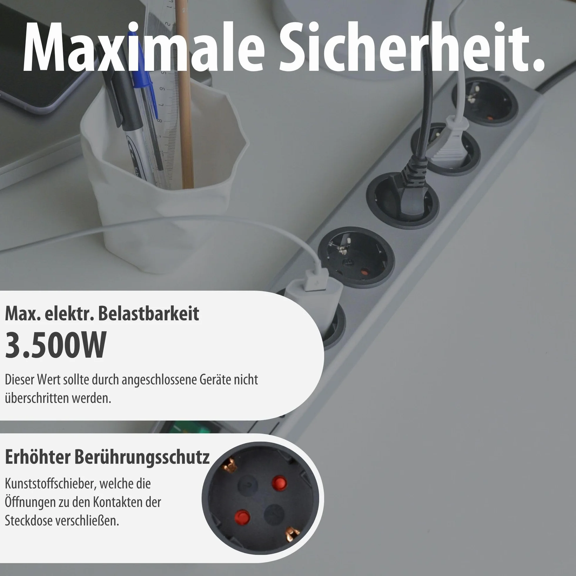 Brennenstuhl Super-Solid regleta de 5 enchufes con protección contra sobretensiones (regleta eléctrica con Cable de 2,5m e Interruptor - de policarbonato Resistente a la Rotura) Plata