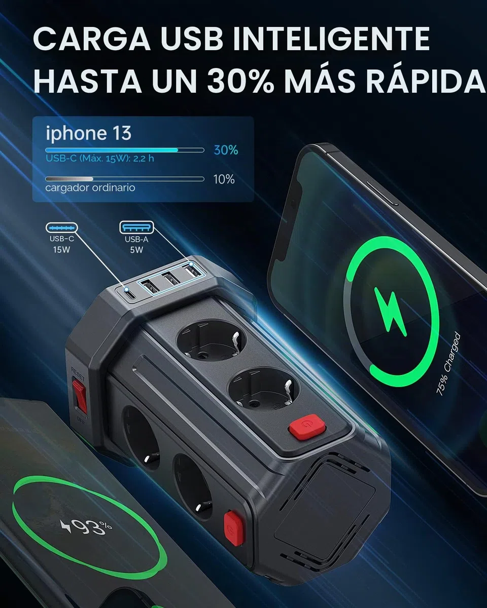 Torre Regletas Enchufes con Cable 3M, Regleta USB 8 Tomas de AC Corrientes y 4 USB, 2500W/10A, Regreltas Vertical con Interruptor para Mesa, Oficia, Casa…