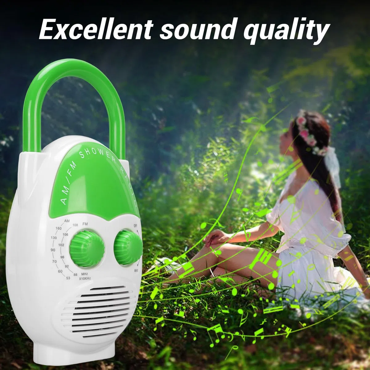 Radio de Ducha Am FM Portátil, Radio de Baño Colgante a Prueba de Agua IPX5 con Altavoz Incorporado, Volumen Ajustable, Mini Radio Que Funciona con Baterías para la Cocina en el