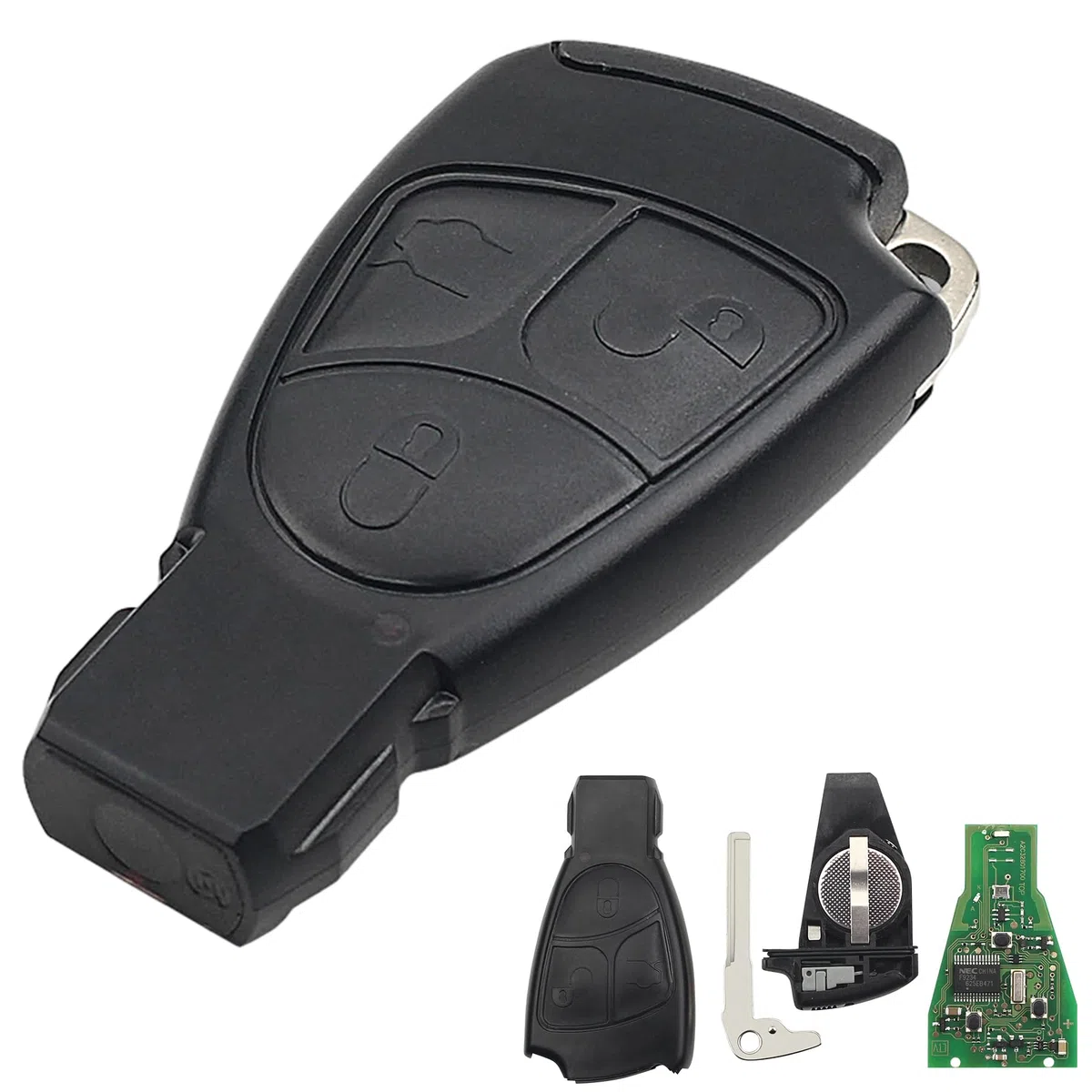 Heart Horse 3 botón Carcasa Mando Llave del Coche, Funda Llave Remoto para Mercedes, Remoto Carcasa Llave para B ENZ W203 W210 W211 B C E CLK SLK ML Class con 433Mhz NEC Chip