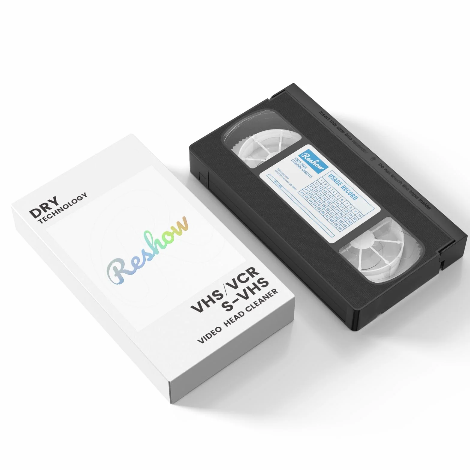 Reshow VHS Limpiador de cabezal de video para reproductores VHS/VCR, tecnología seca, no requiere líquido, reutilizable 30 veces, DRY 2