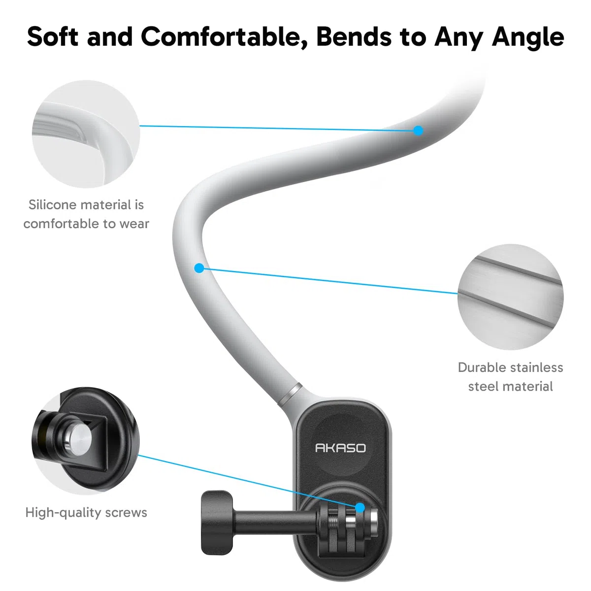 AKASO Soporte magnético para Cuello para Cámara de Acción Accesorios POV Vlog compatibles GoPro Hero12/11/10/9/Max/DJI Osmo Action/Smartphone con Adaptador Vertical de Clip de teléfono