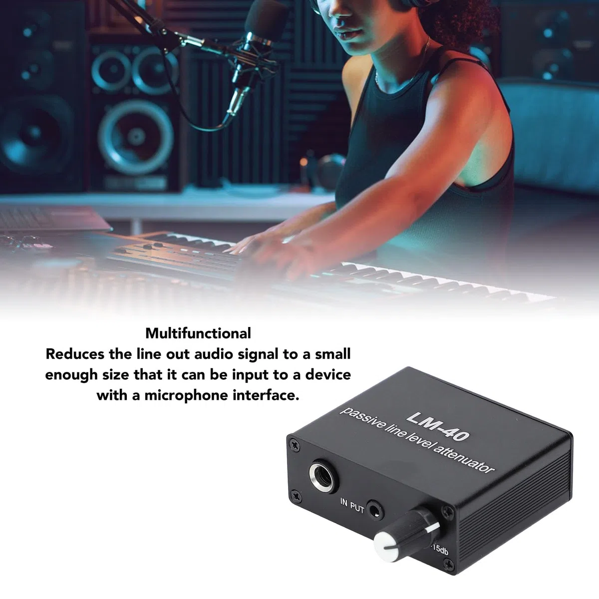Jectse Atenuador pasivo, control de volumen -40 DB ajustable, con cable de salida de 3.5mm, para grabación de video en vivo