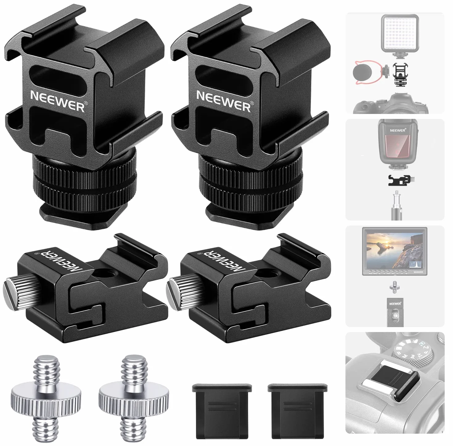 NEEWER 8 PCs Adaptador Montura Zapata Caliente Kit, Tornillo 1/4", Soporte Pie Flash y Cubierta Zapata; Compatible con Cámaras DSLR, Luces LED, Micrófonos, Soportes de Iluminación y Monitores