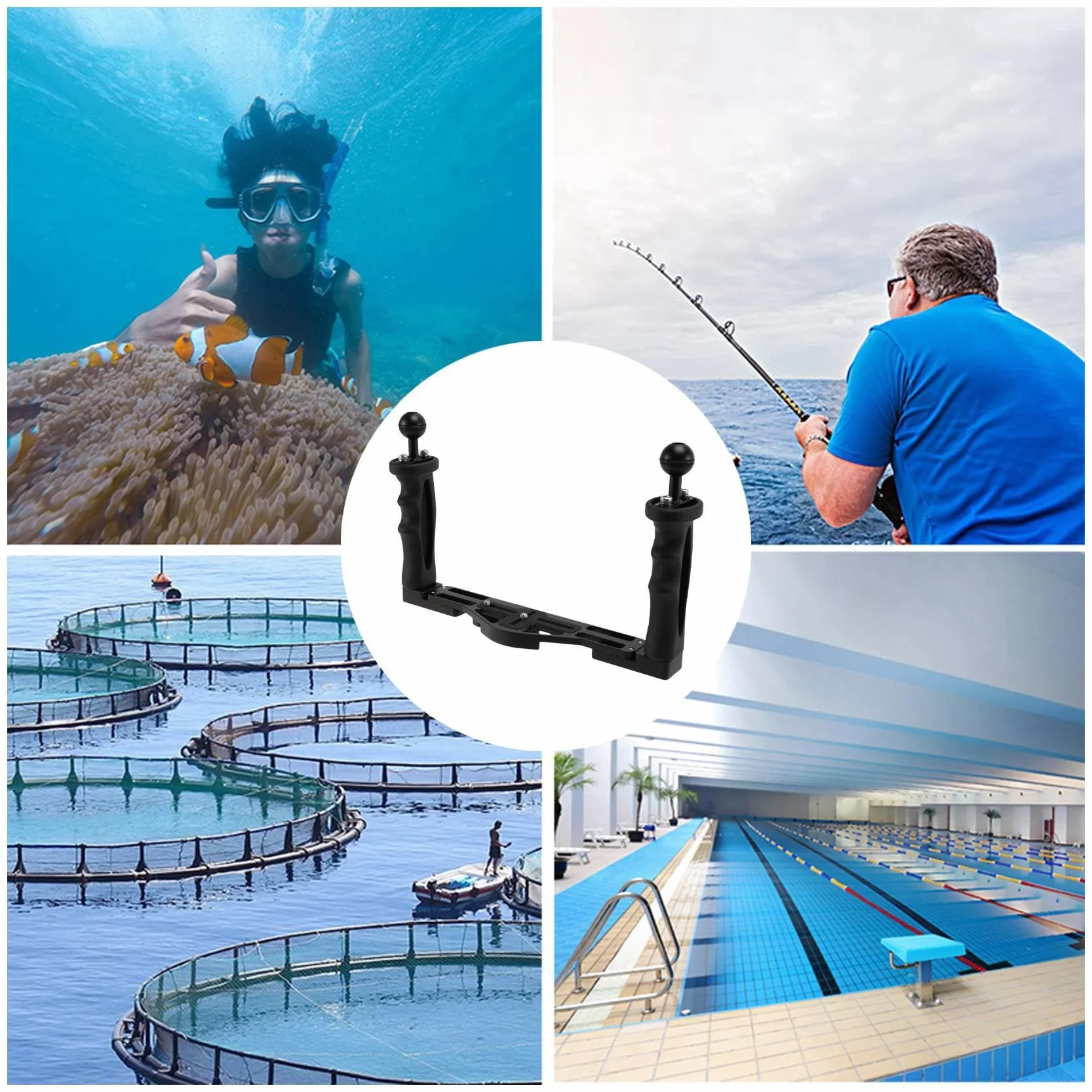 Estabilizador de Mano Dual, Buceo, Cámara Subacuática, Carcasas Bandeja/Empuñadura a Prueba de Agua con Doble Asa pPara Estuche Impermeable a Prueba de Puerto de Cúpula