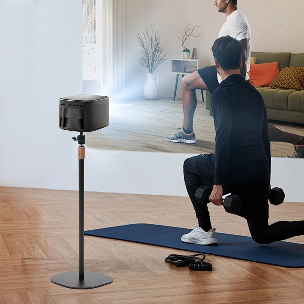 Soporte para proyector regulable en altura 65-120 cm, giratorio 360 grados, trípode de suelo para proyector para cine en casa, oficina, salón, presentaciones