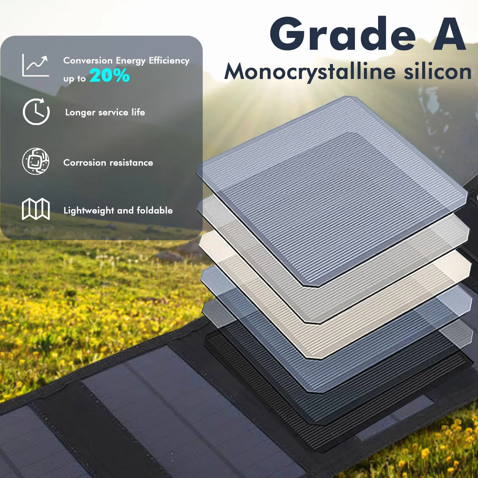Cargador solar de 20 W Cargador de panel solar BuyWeek plegable Puertos USB (5 V) con indicador de carga IP65 Panel solar monocristalino impermeable for exteriores for viajes de camping, carga de disp