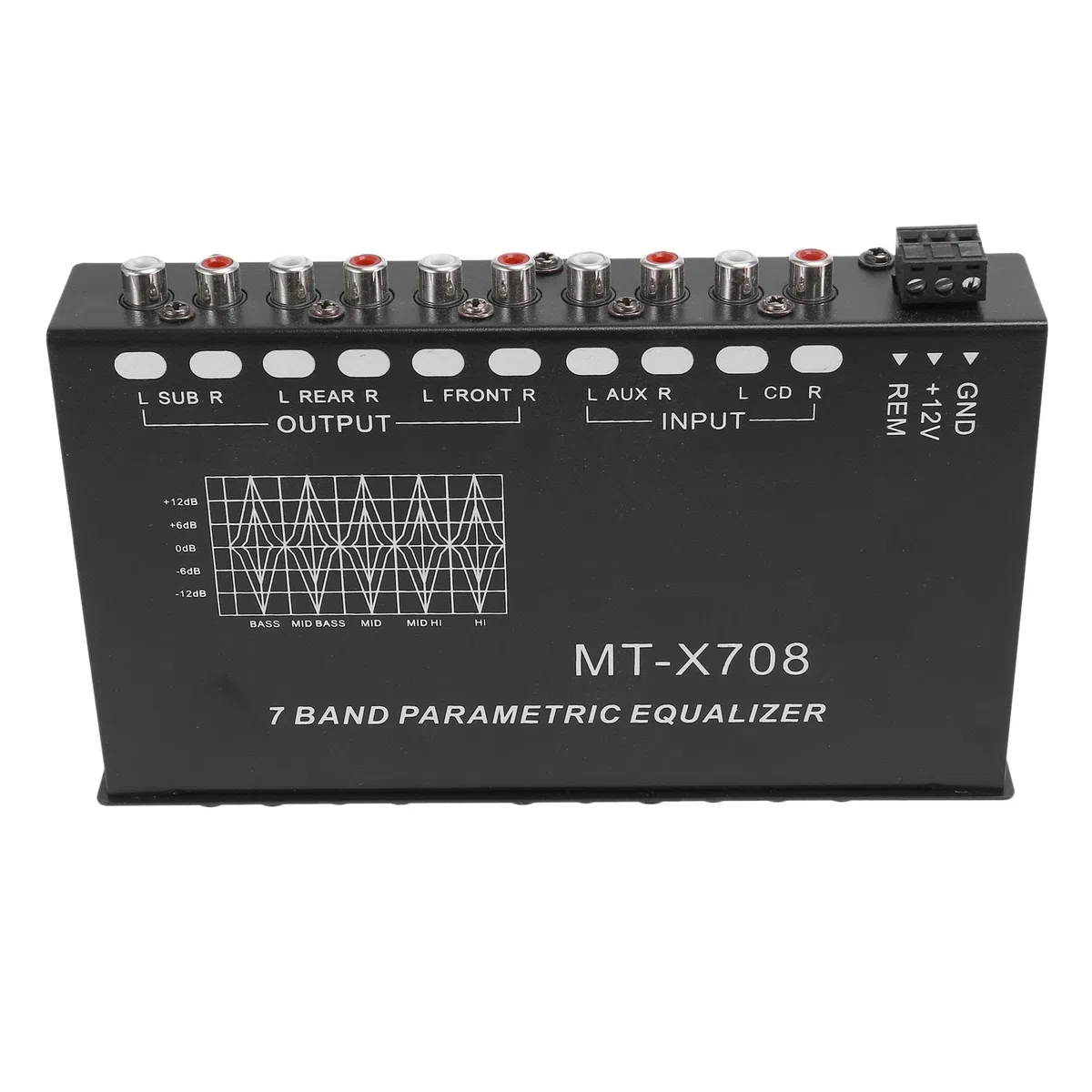 gluttonous Ecualizador de Audio para AutomóVil de 7 Bandas, Ecualizador GráFico Ajustable para Amplificador de AutomóVil EQ de 7 Bandas Interruptor de SeleccióN de Entrada CD/AUX, Negro