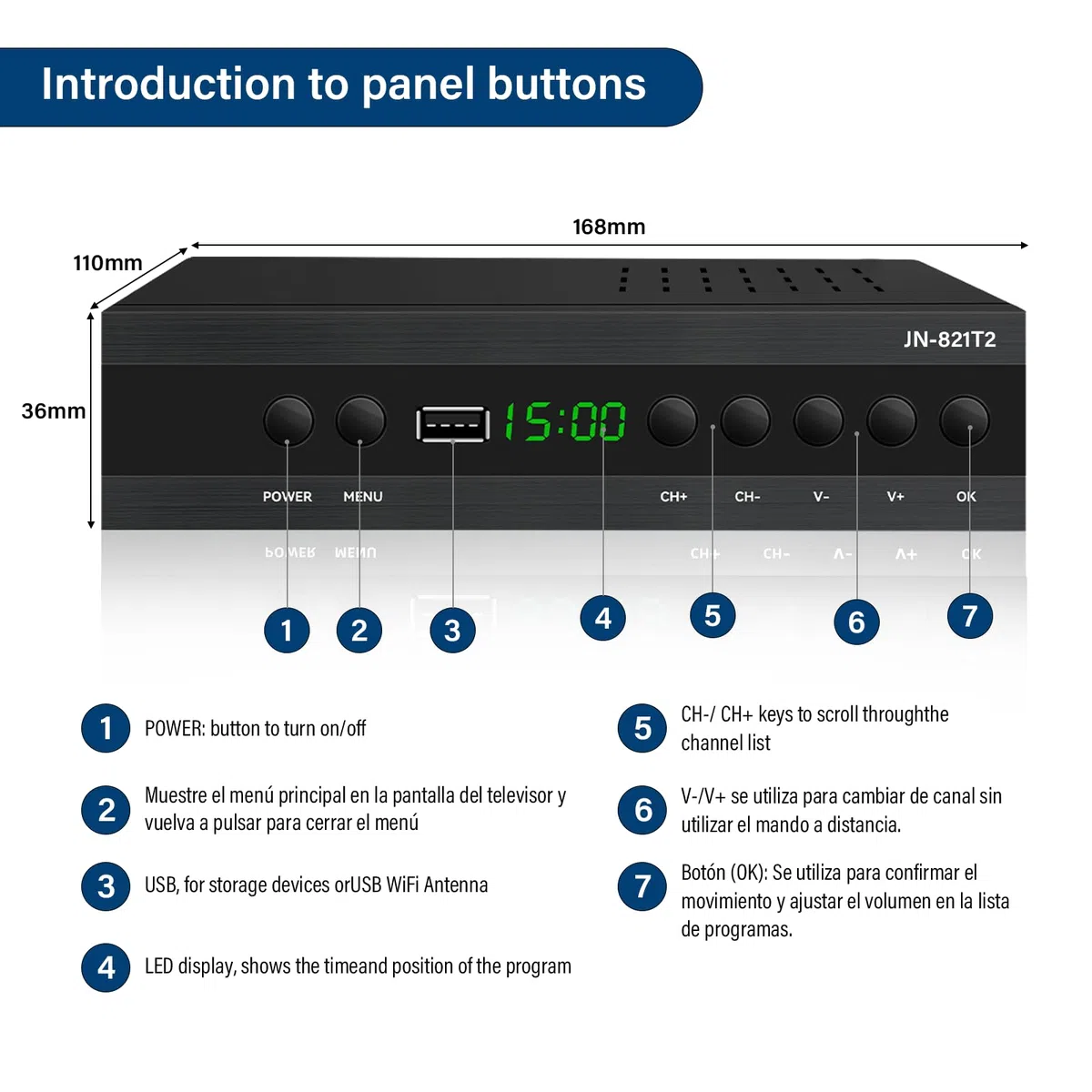 Decoder DVB T2 Ricevitore Digitale Terrestre, 2024 MPEG 4 Full HD 1080p, Hevc H265 Master 10 Elenco Canali Dolby a 10 bit Numerati, con Cavo HDMI,Adaptador para Ver Canales HD