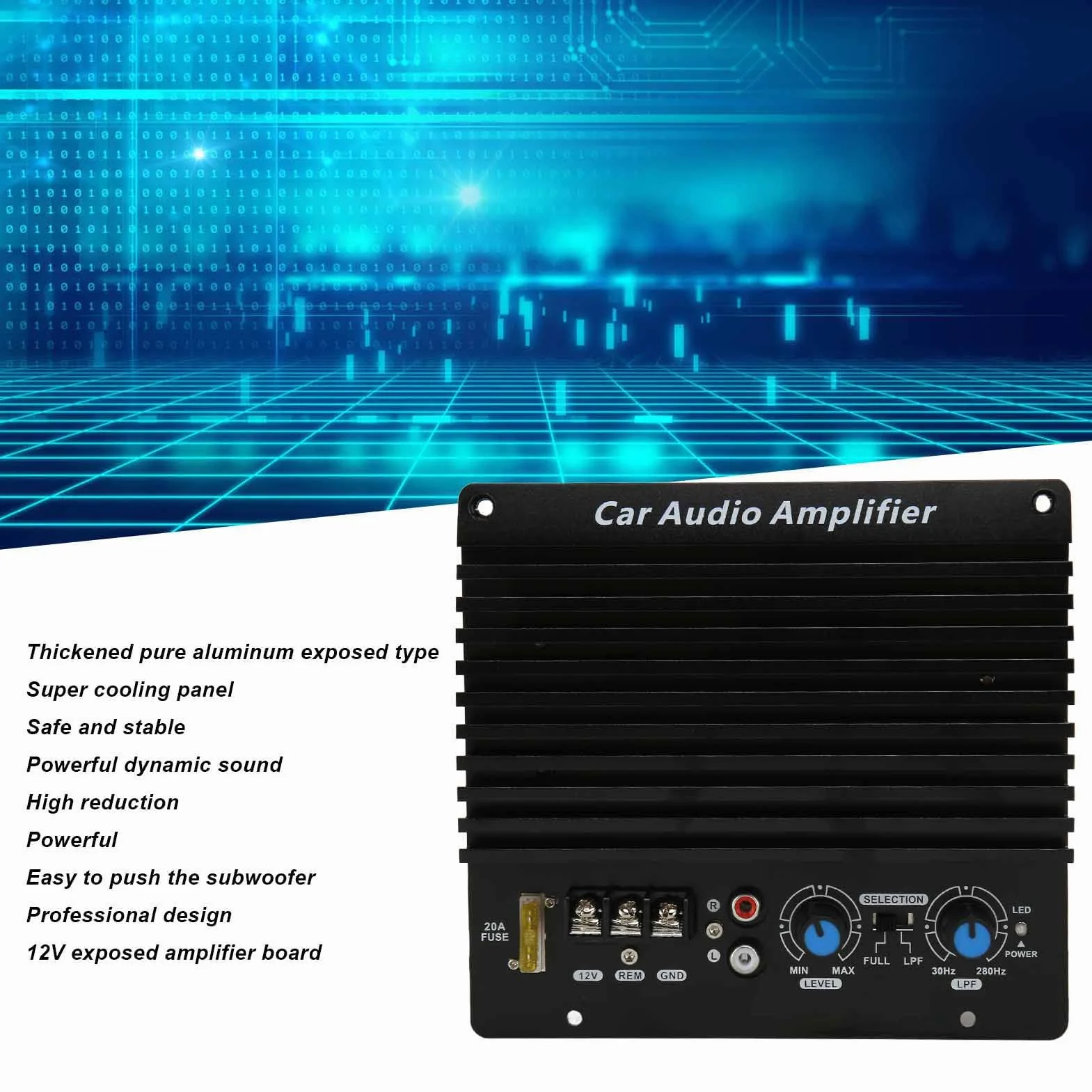 Amplificador de Alta Potencia de Audio para Coche de 1000W, Placa Amplificadora, Placa de Subwoofer de Graves Potente de 12V, Puede Empujar Woofer de 8 a 12 Pulgadas o Altavoces