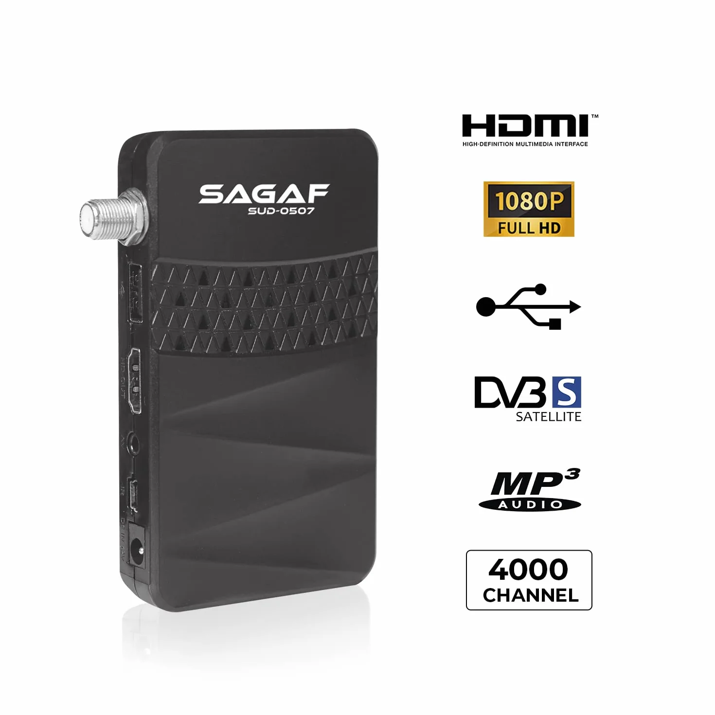 Leyf & Sagaf SUD-0507 Mini Satelite Receptor - DVB-S2 - Full HD 1080p Satélite Digital - Decodificador Receptor Satelite (HDTV, Scart, USB) - 2X Telecomando, Sólo para Canales alemanes