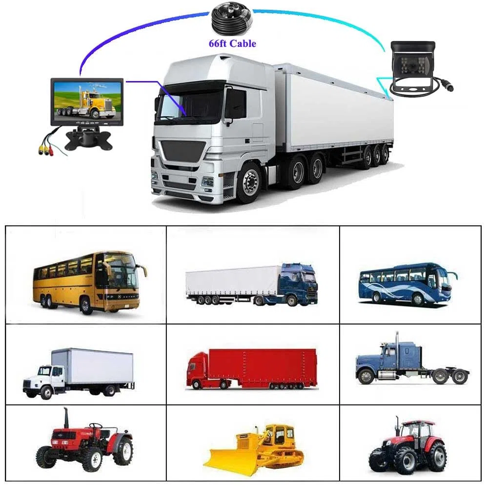 12 V-24 V RV Camión Van Trailer Bus Kit de cámara de Seguridad, 7 Pulgadas TFTLCD HD Color Monitor + Impermeable visión Nocturna vehículo Aparcamiento Marcha atrás cámara de visión Trasera