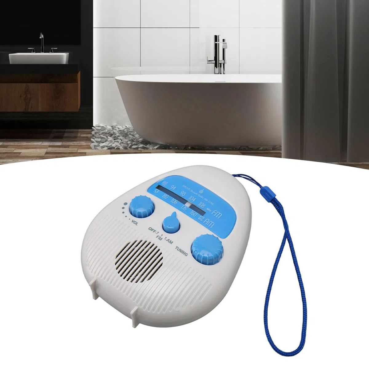 Radio de Ducha Portátil Am/FM, Colgante Impermeable Con Volumen Ajustable, Para Baño, Cocina y Exterior - Funciona Con Pilas
