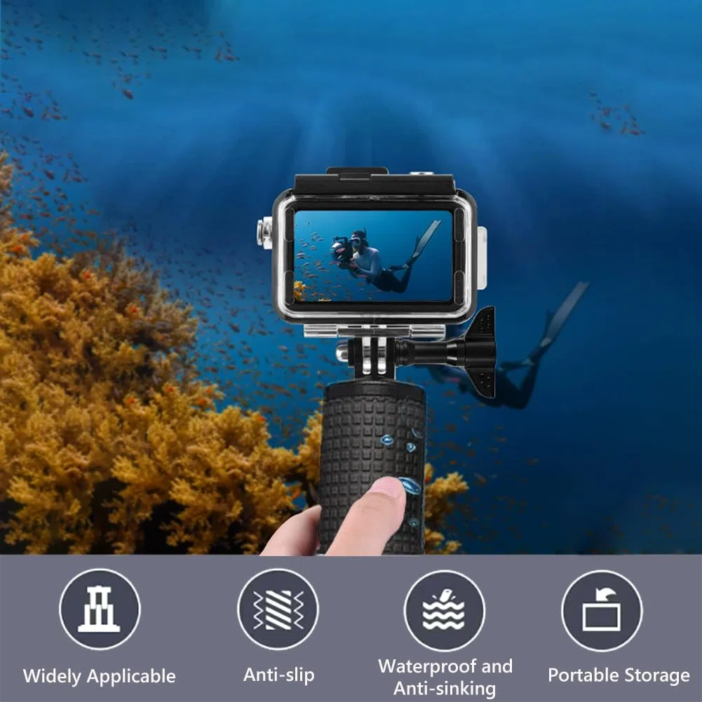 Funda Impermeable Compatible con dji Osmo Action 5 Pro/Action 4 /Action 3, Carcasa Impermeable + Mango Flotante + 6 Inserciones antivaho + Abrazadera de Montaje rápido