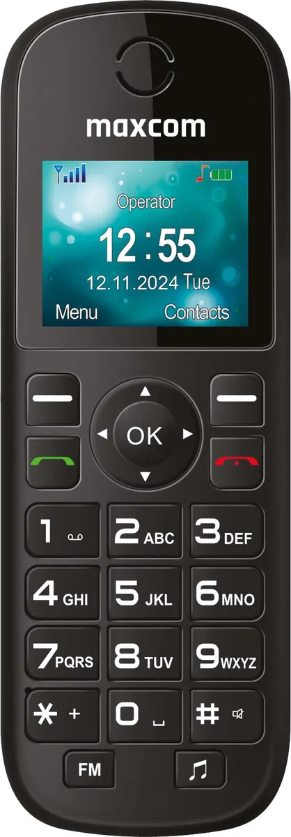 Maxcom MM35D SE - 2G - Botón Grande - Teléfono móvil inalámbrico de Escritorio para Uso doméstico y de Oficina con Tarjeta SIM - Cargador de Escritorio USB-C - Enchufe británico - Negro