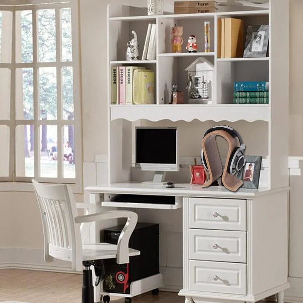Soporte para Auriculares de Madera, Soporte Universal para Auriculares, Soporte para Auriculares, Antideslizante, Base Universal, Madera de Nogal, para el Hogar, la Oficina (Marrón)